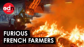 French Farmers Protest Fires Roadblocks Subsidy Clash [upl. by Gildea]