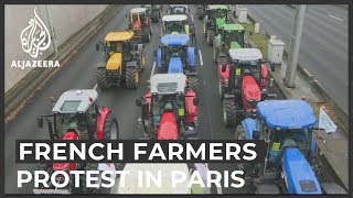 Protesting French farmers roll out up to 1000 tractors in Paris [upl. by Tisbee910]