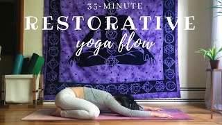 Restorative Yoga Flow  No Props  35minute Class [upl. by Ecadnac]