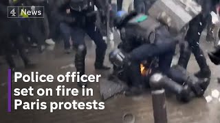 French police clash with protestors during May Day rallies [upl. by Oberheim]