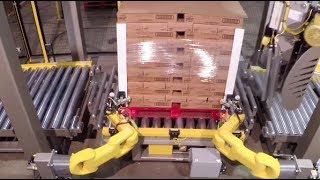 Robotic Case Palletizing amp KForce Corner Board Stretch Wrapping System – Kaufman Engineered Systems [upl. by Nillok900]