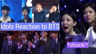 Idols Reaction to BTS TWICE EXO TXT IU [upl. by Ahsakat]