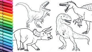 Drawing and Coloring Dinosaur Collection 2  How to Draw and Color Jurassic World Dinosaurs [upl. by Magavern]