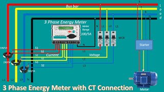 3 PHASE ENERGY METER CONNECTION WITH CT CT OPERATED ENERGY METER CONNECTION [upl. by Samp]