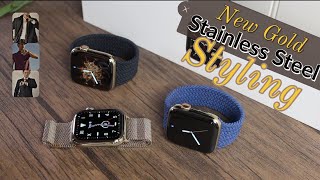 How to STYLE NEWER GOLD Series 6789 APPLE WATCH Stainless Steel  Match Clothing amp Watchbands [upl. by Atnaloj]